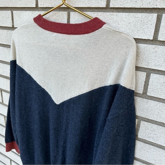 Madewell Wool Alpaca Colorblock Yoke Pullover Sweater Navy Rust Winter White - Picture 9 of 11